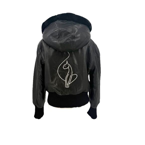 VTG Baby Phat Jacket Womens Large Black Leather Hood Fleece Lined Coat Y2K READ - Picture 2 of 16